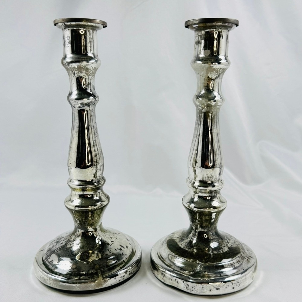 Rachel Ashwell Shabby Chic Mercury Glass Candlesticks 2 pcs 10" French Country